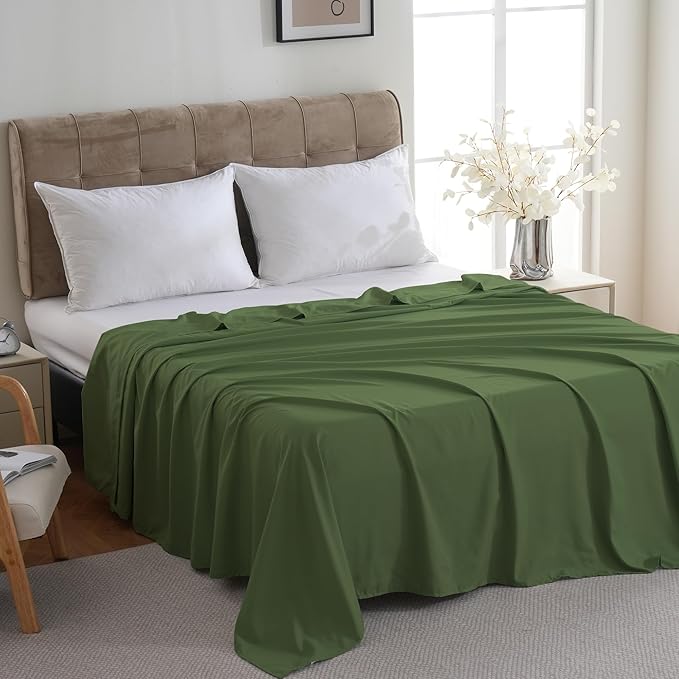 ZPECC Full Flat Sheet Only 1 Pack, Durable Olive Green Top Bed Sheets - Image 3