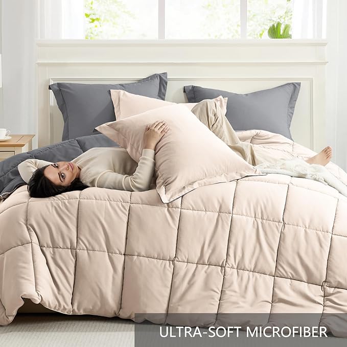Homelike Moment Queen Comforter Set Beige, Comforters Queen Size Set - Image 5