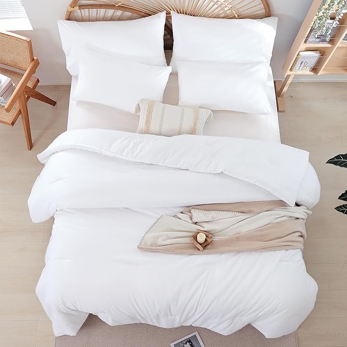 weigelia Twin Comforter Set White Comforter 2 Pieces Boho Solid Color Bedding - Image 5