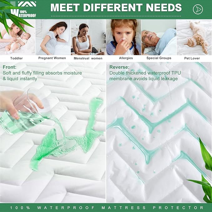 Unilibra Queen Size Waterproof Mattress Pad Rayon Made from Bamboo, Quilted - Image 2