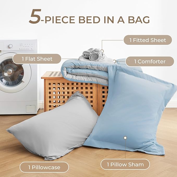 Sasttie Twin Comforter Set, 5 Pieces Reversible Bed in a Bag Twin, Complete - Image 7