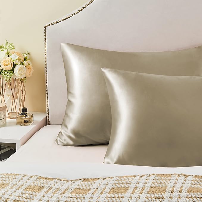 BEDELITE Satin Pillowcase with Zipper, Taupe King Size Pillow Cases Set of 2 - Image 6