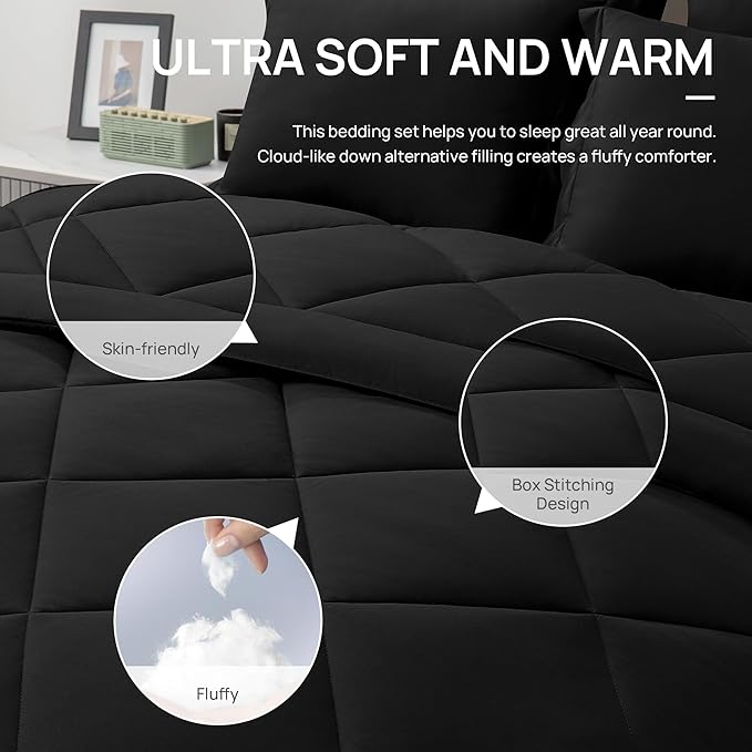 Love's cabin Twin Comforter Set Black, 5 Pieces Twin Bed in a Bag, All Season - Image 7