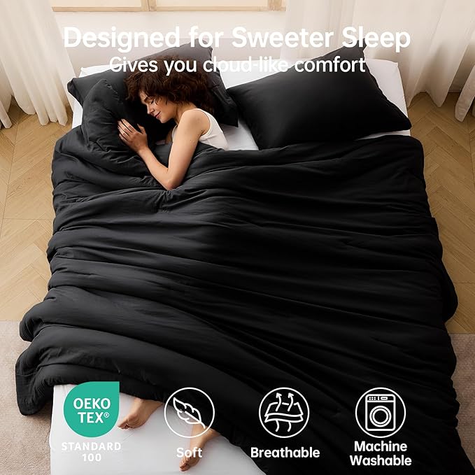 MUXHOMO Black King Size Comforter Set, All Season Ultra Soft Down Alternative - Image 2