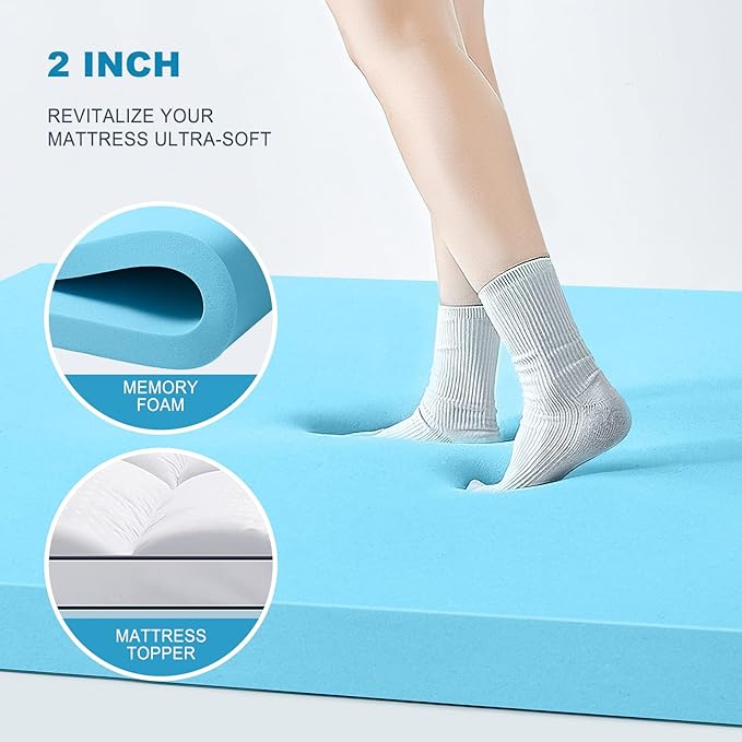 MASVIS Queen Size Dual Layer 4 Inch Memory Foam Mattress Topper, 2 Inch Cooling - Image 4