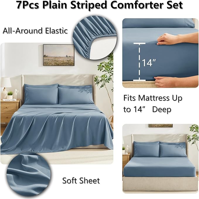 CozyLux California King Comforter Sets Mineral Blue, 7 Pieces Cal King Bed in a - Image 5