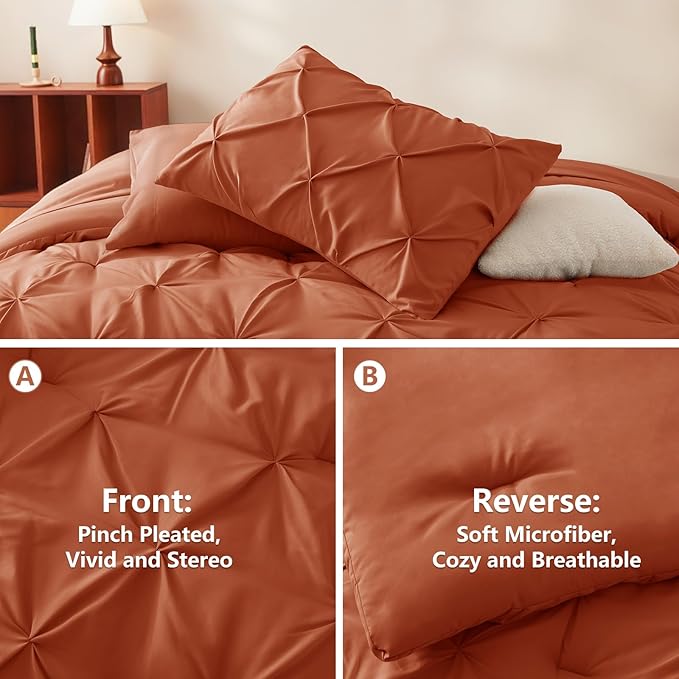 CozyLux King Size Comforter Set Burnt Orange, 7 Pieces Bed in A Bag Terracotta - Image 3