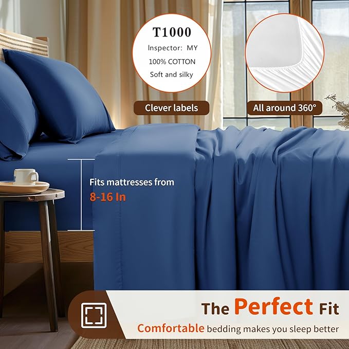 LBRO2M 1000 Thread Count 100% Egyptian Cotton Sheets Set Twin, 3 Piece Sets Bed - Image 3