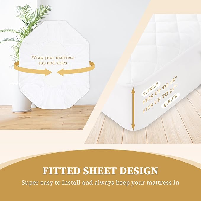 Quilted Fitted King Mattress Pad Cover, Waterproof Mattress Protector, Deep - Image 6