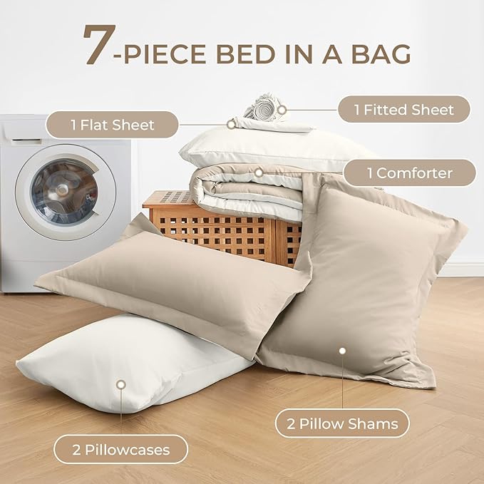 Sasttie Queen Comforter Set, 7 Pieces Reversible Bed in a Bag Queen, Complete - Image 6
