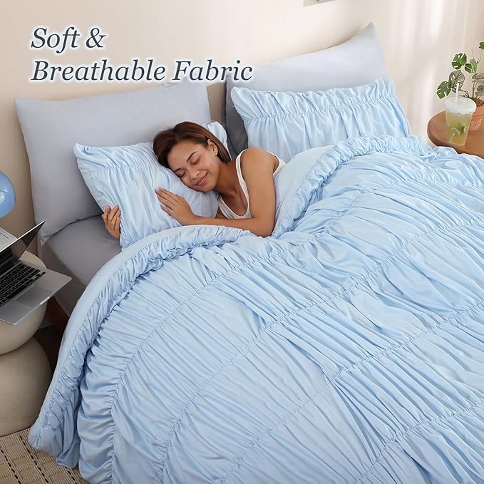 weigelia Cinched Comforter Set Queen – Soft Ruched Bedding Set, Apartment & - Image 3