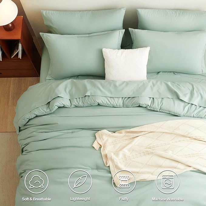 CozyLux California King Comforter Set Sage Green, 7 Pieces Cal King Bed in a - Image 2