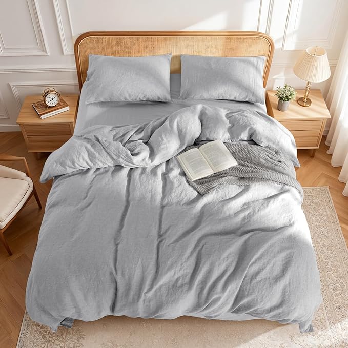 LBRO2M 100% France Linen Duvet Cover Set Queen Size 3 Pcs Natural Flax - Image 2