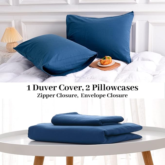 NEXHOME PRO Duvet Cover Set Queen Size Linen Feel Textured Navy Organic Natural - Image 8