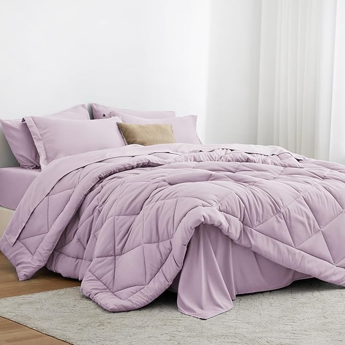 Love's cabin Full Comforter Set Light Purple, 7 Pieces Full Bed in a Bag by Lovescabin