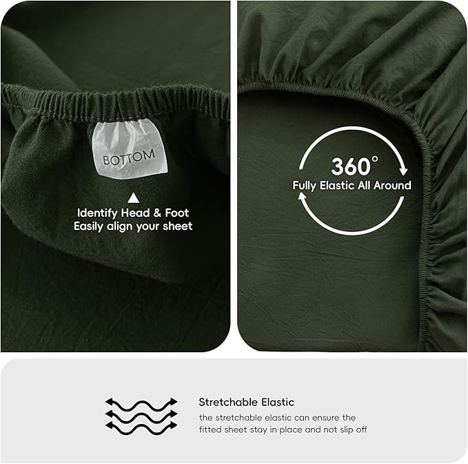 MooMee Fitted Bottom Sheet Only 100% Washed Cotton Linen Like Textured - Image 4