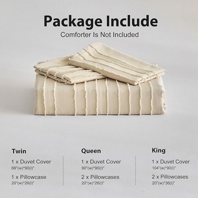 WARMDERN Tufted Duvet Cover Set King Size, Khaki Striped Textured Boho Bedding - Image 6