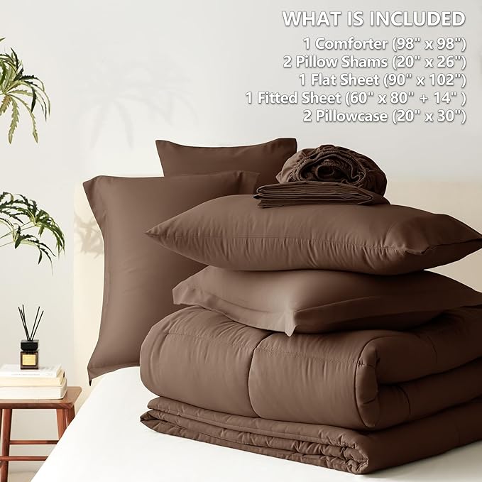 CozyLux Oversized Queen Comforter Sets Brown, 7 Pieces Bed in a Bag, 98x98 Box - Image 5