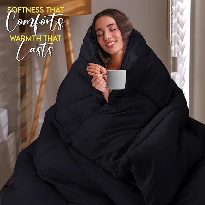 Utopia Bedding King Comforter Duvet Insert, Quilted Black Comforter - Image 4