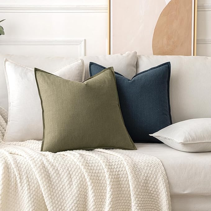 MIULEE Decorative Linen Euro Sham Pillow Covers 26x26 Cream White Boho - Image 4
