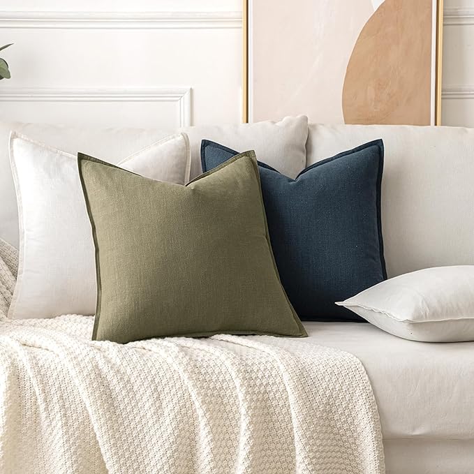 MIULEE Decorative Linen Lumbar Pillow Covers 12x20 Inch Cream White Boho - Image 4