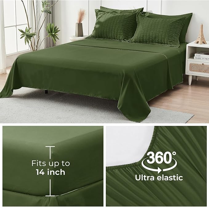 HYMOKEGE Olive Green King Size Comforter Set Seersucker 7 Pieces, All Season - Image 7