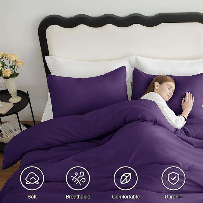 CozyLux Oversized King Comforter Set Purple, 3 Pieces 120x98 Solid Breathable - Image 5