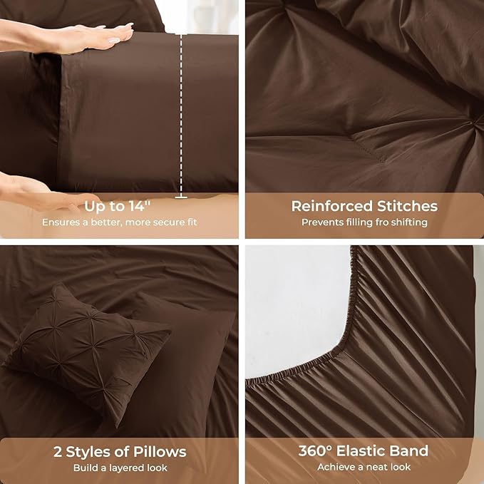 Sasttie Twin Comforter Set, 5-Piece Bed in a Bag, Pintuck Bedding Sets - Image 5