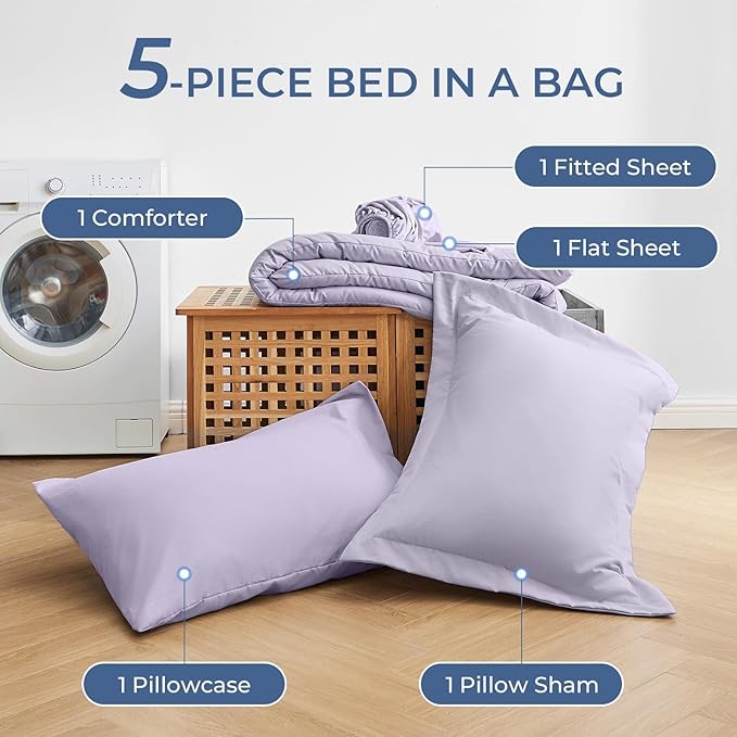 Sasttie Twin XL Comforter Set, 5 Pieces Twin XL Bed in a Bag, Complete Bedding - Image 6