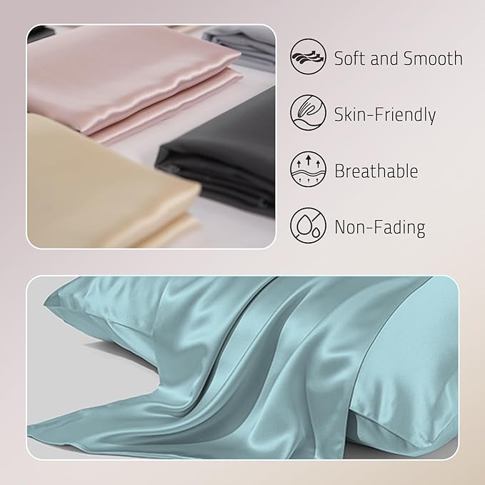 Gabire Mulberry Silk Pillow Cases Set of 2, Both Sides Real Silk Pillow Cover - Image 2