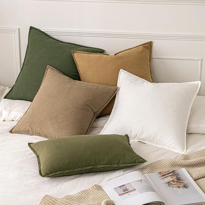 MIULEE Decorative Linen Euro Sham Pillow Covers 24x24 Dark Olive Green Boho - Image 5