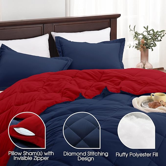 Basic Beyond Queen Navy and Red Comforter Set - Image 4