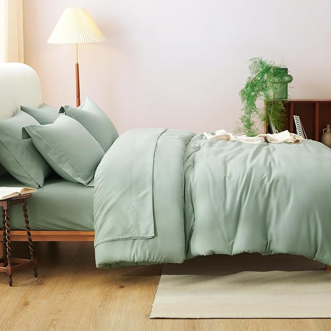 CozyLux King Comforter Set Sage Green, 7 Pieces Bed in a Bag, Bedding Comforter - Image 8