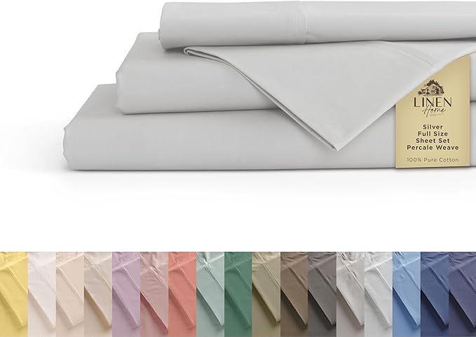 Linen Home 100% Cotton Percale Sheets Full Size, Deep Pocket, 4 Pieces Set by LINENHOME