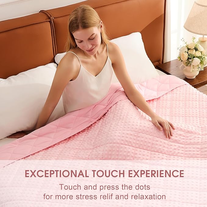 Pink Weighted Blanket for Adults 15lbs, Twin Full Size Cooling Minky Heavy - Image 3