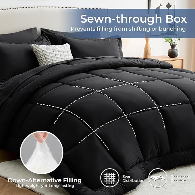 Sasttie Full Size Comforter Sets Black, 7 Pieces Bed in a Bag Full, Complete - Image 3
