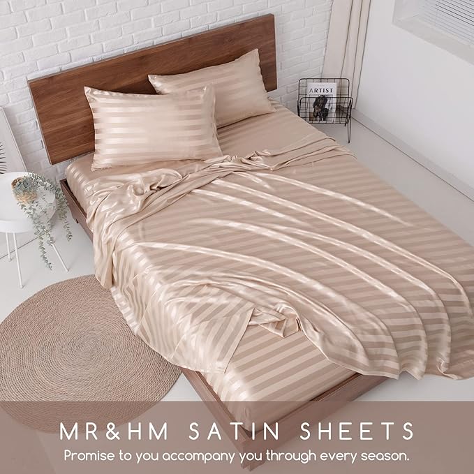 MR&HM Satin Bed Sheets, Queen Size Sheets Set - Image 7