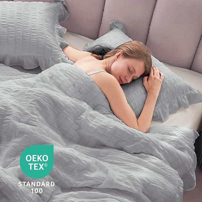 JOLLYVOGUE Light Grey Comforter Full Size, 3 Pieces Seersucker Lightweight Full - Image 7
