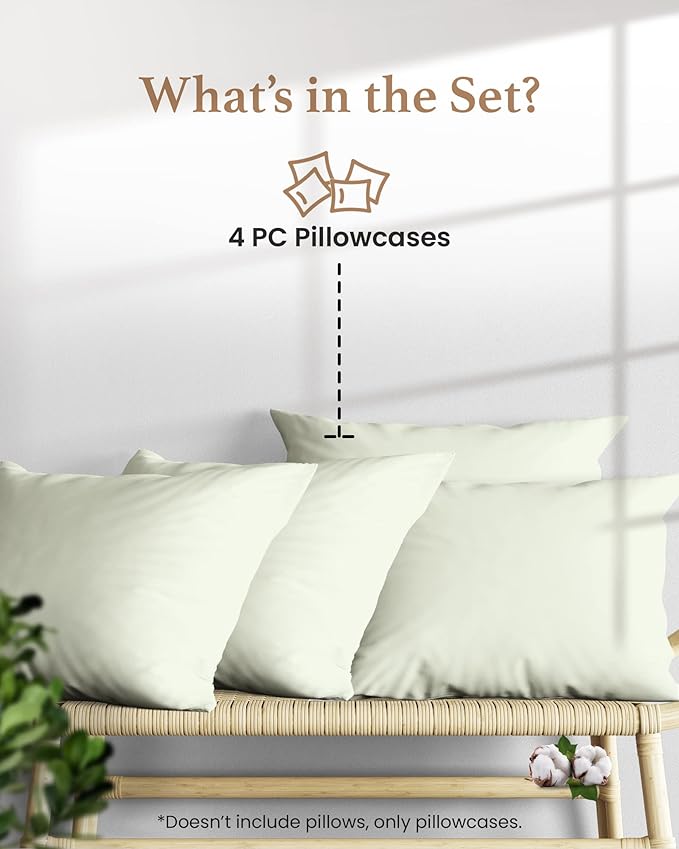 Set of 4 Pillow Cases Queen Standard, 800 TC 100% Egyptian Cotton, Silky Soft - Image 2