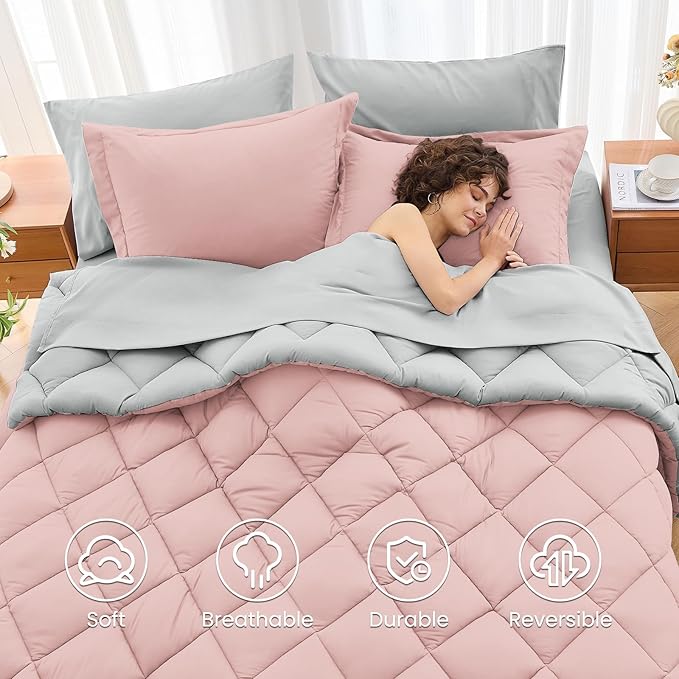 MUXHOMO 7 Pieces Oversized Queen Comforter Set, Reversible Bed in a Bag - Image 6