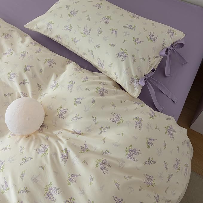 mixinni Lavender Flower Duvet Cover Queen Cotton Teenage Girls Flower Leaf - Image 4