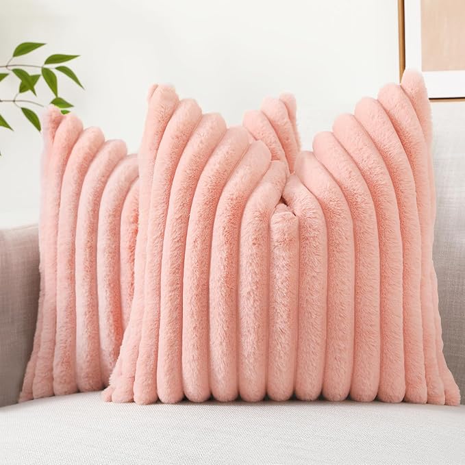 decorUhome Summer Cozy Faux Fur Throw Pillow Covers 22x22 Set of 2 Decorative by decorUhome