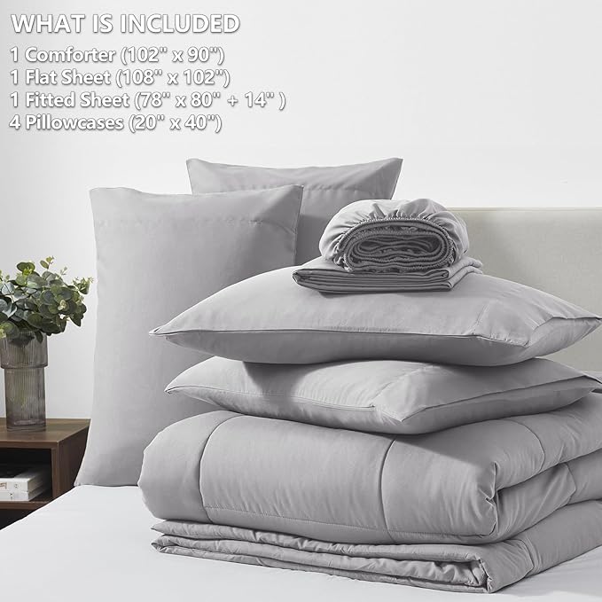 CozyLux King Size Comforter Set Grey, 7 Pieces Bed in a Bag, All Season Bedding - Image 6