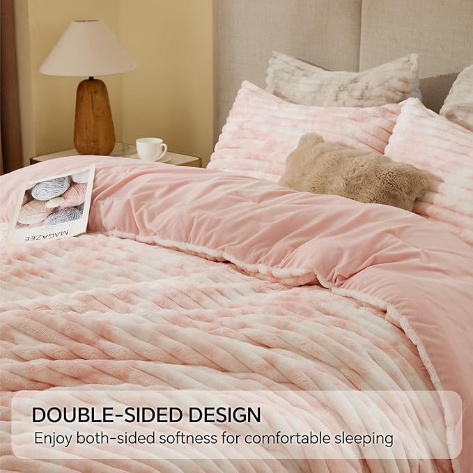 BEDELITE Fleece Twin Comforter Set -Super Soft & Warm Fluffy Pink&White Bedding - Image 5