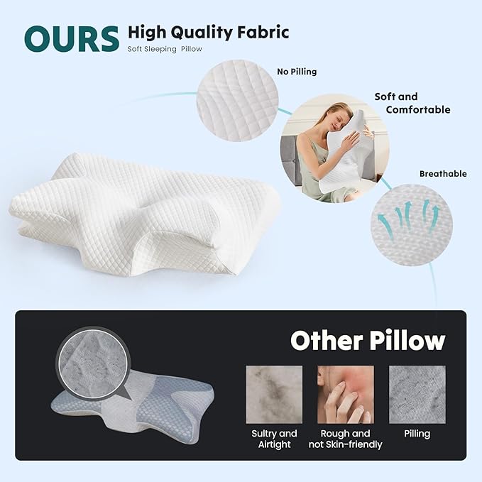 DUMOS Cervical Neck Pillow for Sleeping, Cooling Ergonomic Memory Foam Pillow - Image 2