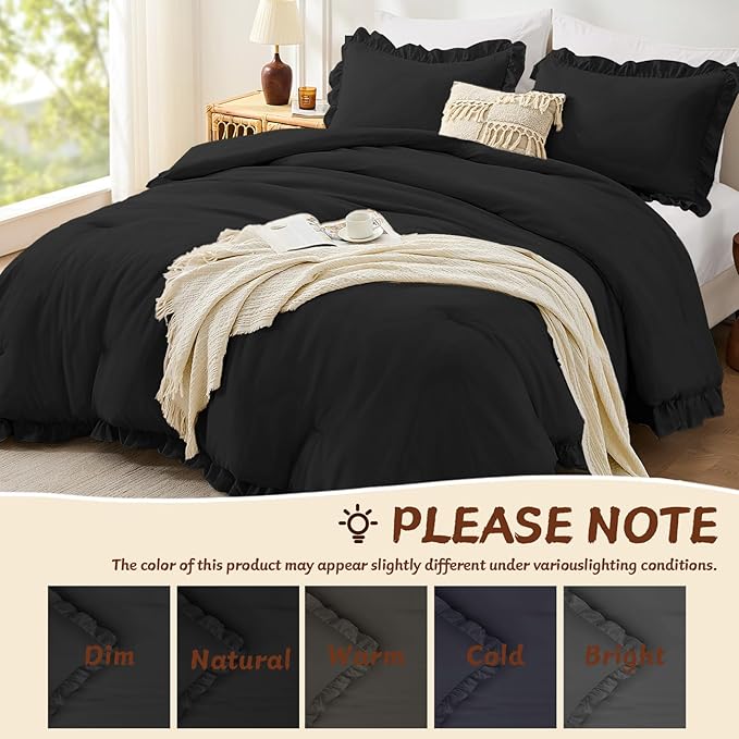 FUANNA Full Size Comforter Sets Black, 3 Pieces Ruffle Full Size Bedding Sets - Image 6