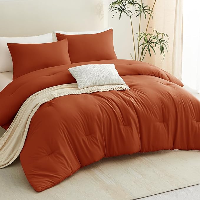 CozyLux California King Comforter Set Burnt Orange, 3 Pieces Cal King - Image 8