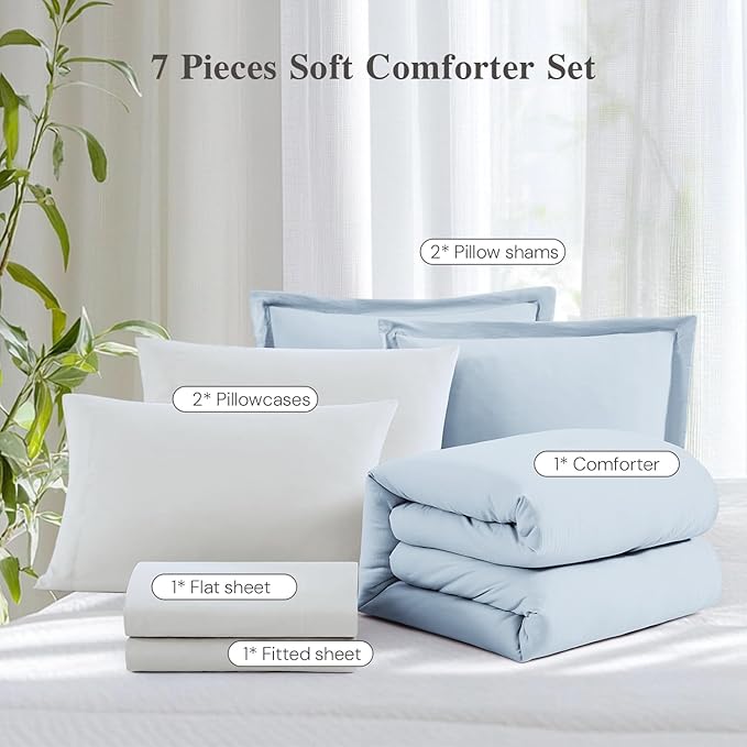 WRENSONGE Full Size Comforter Set- 7 Pieces Ice Blue Bed in a Bag Full Size - Image 7