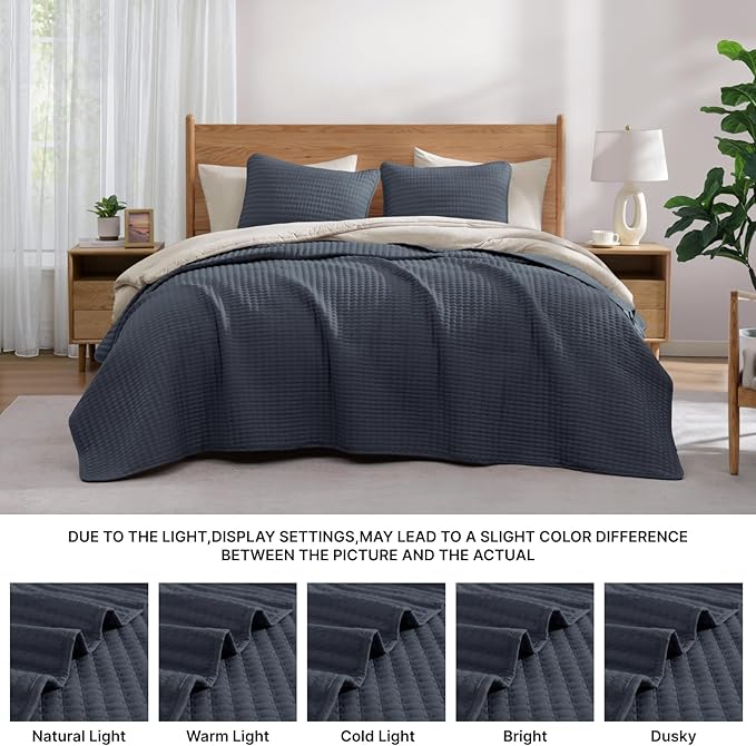 WRENSONGE King Size Quilt-3 Pieces Lightweight Blue Grey Bedspreads King Quilt - Image 7