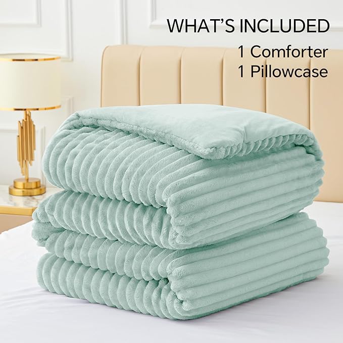 BEDELITE Fleece Twin Comforter Set -Super Soft & Warm Fluffy Light Green Bedding - Image 6